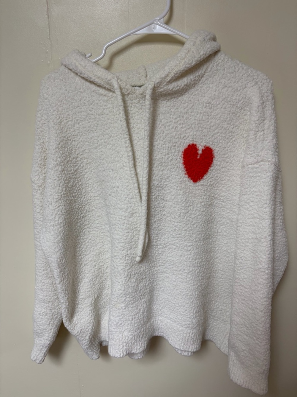 aerie Cream Sherpa Hoodie with Red Heart Patch